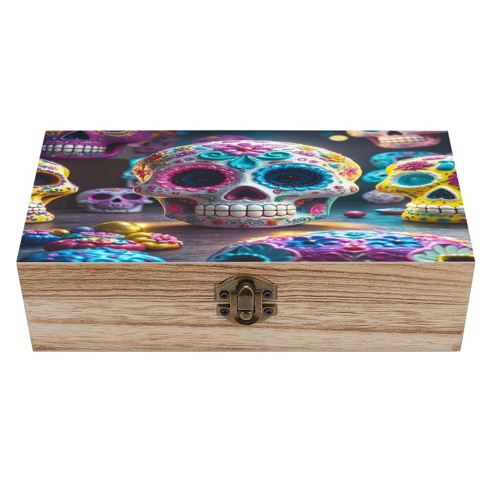 LZQPOEAS Sugar Skulls Wooden Box Storage Space to Organize Jewelry in A Beautiful Small Storage Box Decorative Card Boxes Memory Treasure Boxes for Crafts And Photo Storage