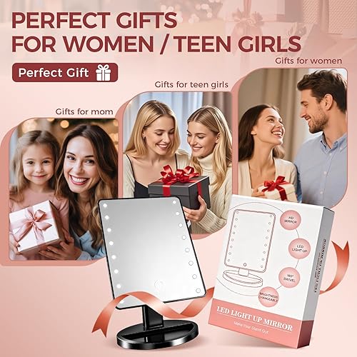 Miniatura 8 de KOOKIN Espejo de maquillaje iluminado con 16 luces LED, rotación de 180 grados, espejo iluminado con pantalla táctil, brillo ajustable, espejo