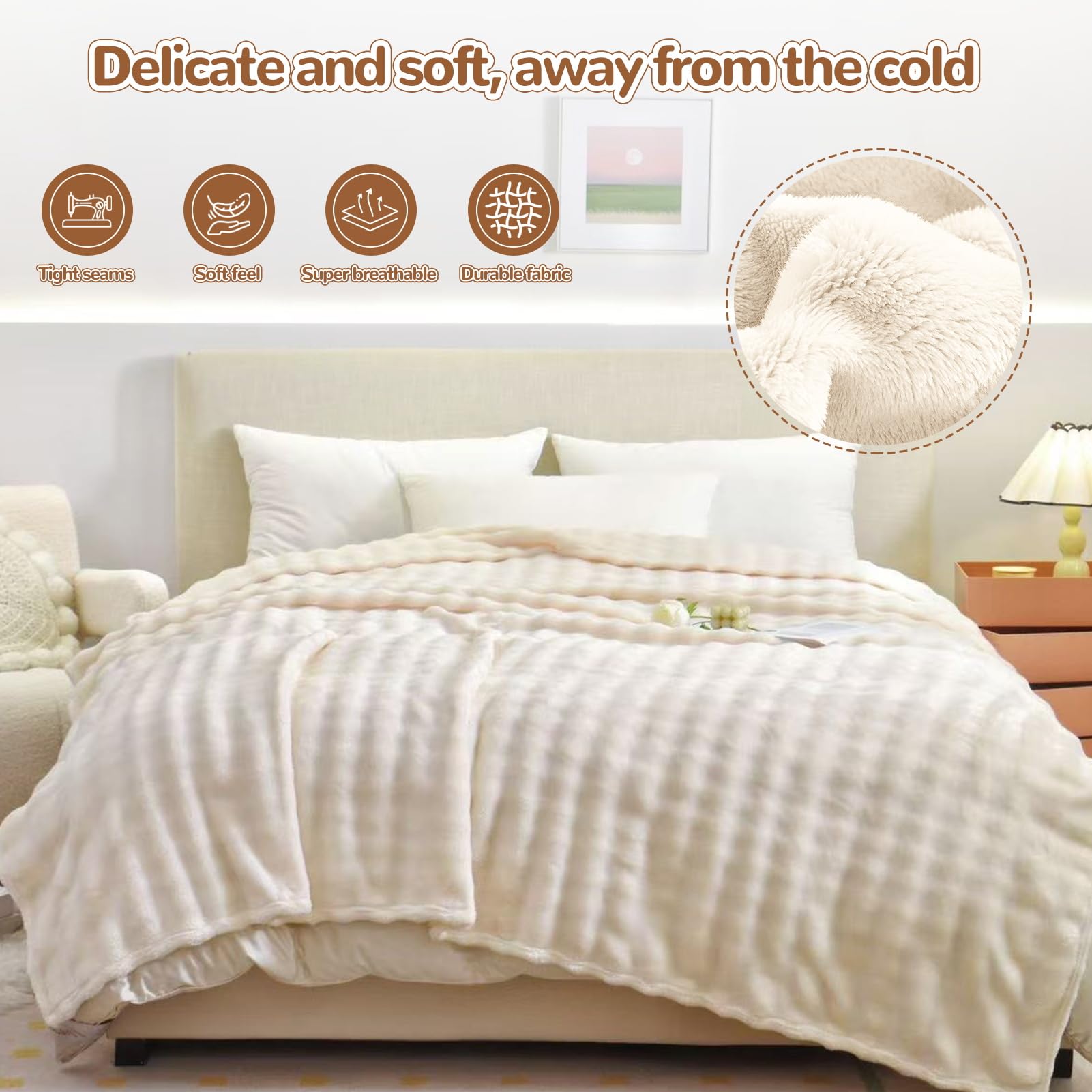 Coperta Pelliccia Coniglio Finta, Morbida Bolla Reversibile in Peluche Caldo Pile Soffice Coperta Per L'inverno Per Camera Letto, Divano, Bambini, Campeggio (Bianco,200 * 220cm)