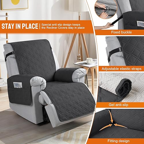 Miniatura 58 de VANSOFY Fundas 100% impermeables para sillas reclinables, antideslizantes, para sillas reclinables, protector de muebles, funda lavable con Negro