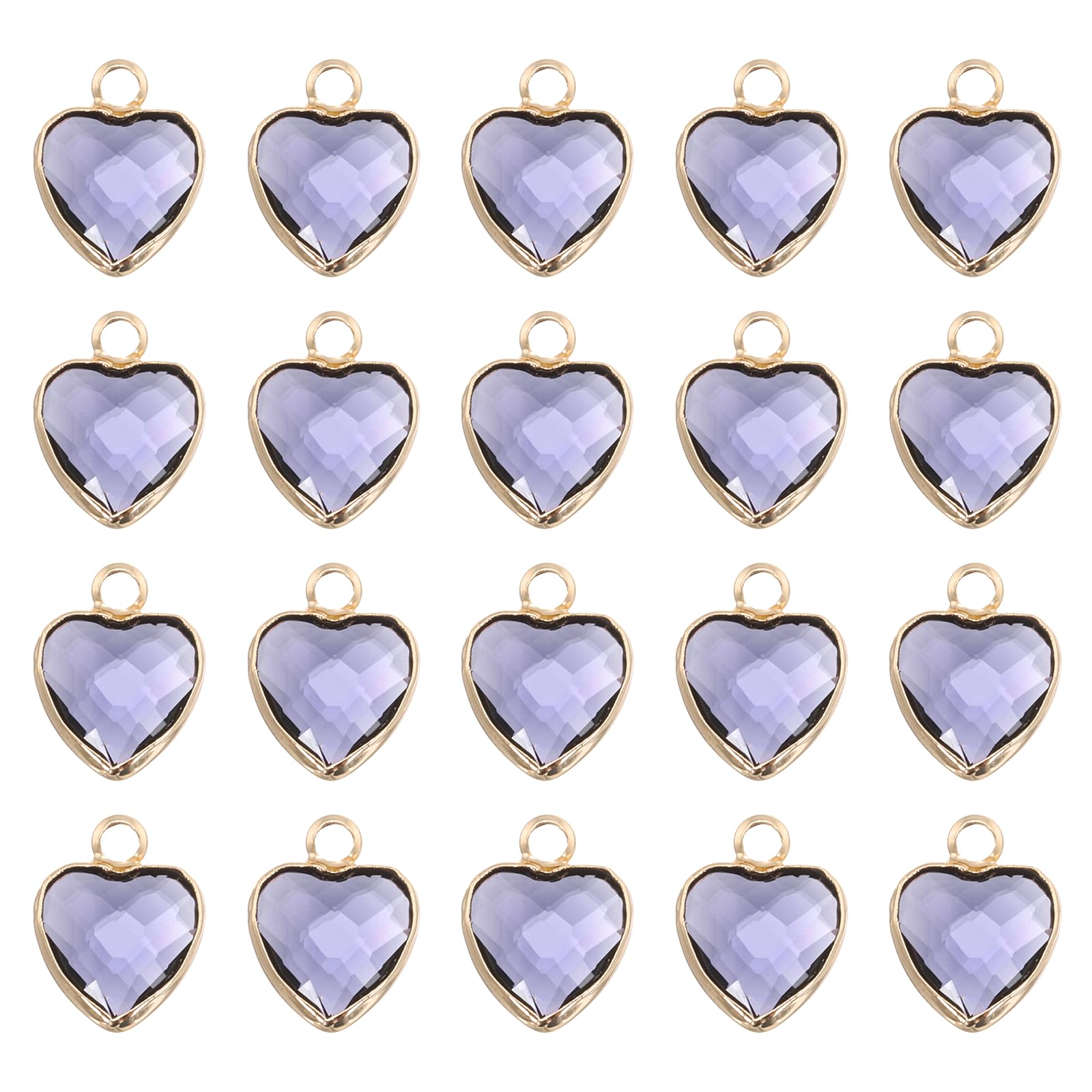 sourcing map 20 Pcs Crystal Gold Plated Heart Charm, 3D Heart Necklace Brass Pendant Charm for Jewelry Making Bracelets Necklaces Earrings DIY Keychain Crafting, Crystal Purple, 9x6.6mm