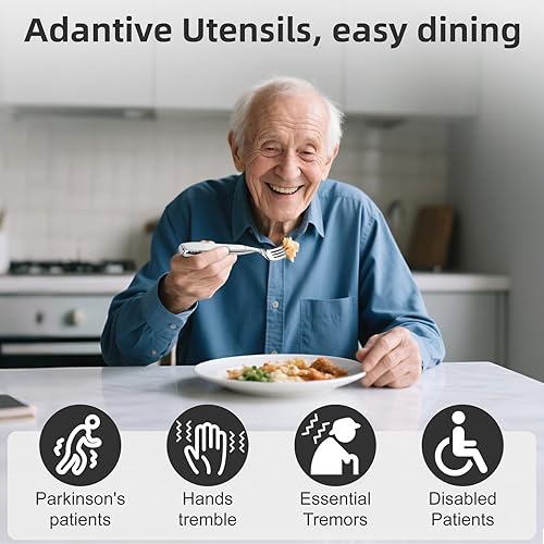 Miniatura 5 de Weighted Utensils for Hand Tremors and Parkinson's Patients-Adaptive Utensils-3 Piece Set Weighted Silverware for Elderly, Arthritis, Weak Hand