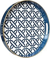 Vista 18 de Spsyrine - Bandeja decorativa redonda azul de 13 pulgadas, bandeja de mesa de servir de plástico con asas para desayuno, otomana, mesa de café