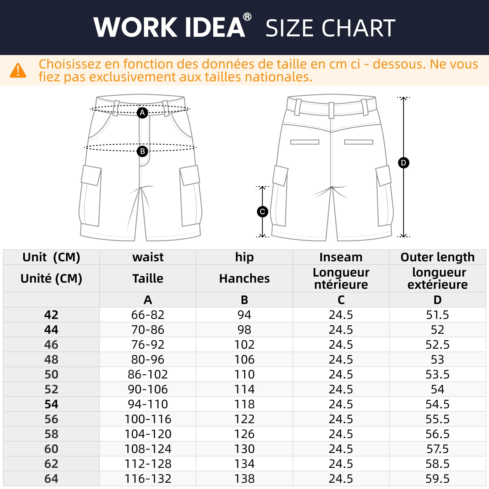 WORK IDEA Short de Travail Extensible pour Homme avec de Nombreuses Poches et Poches à Outils