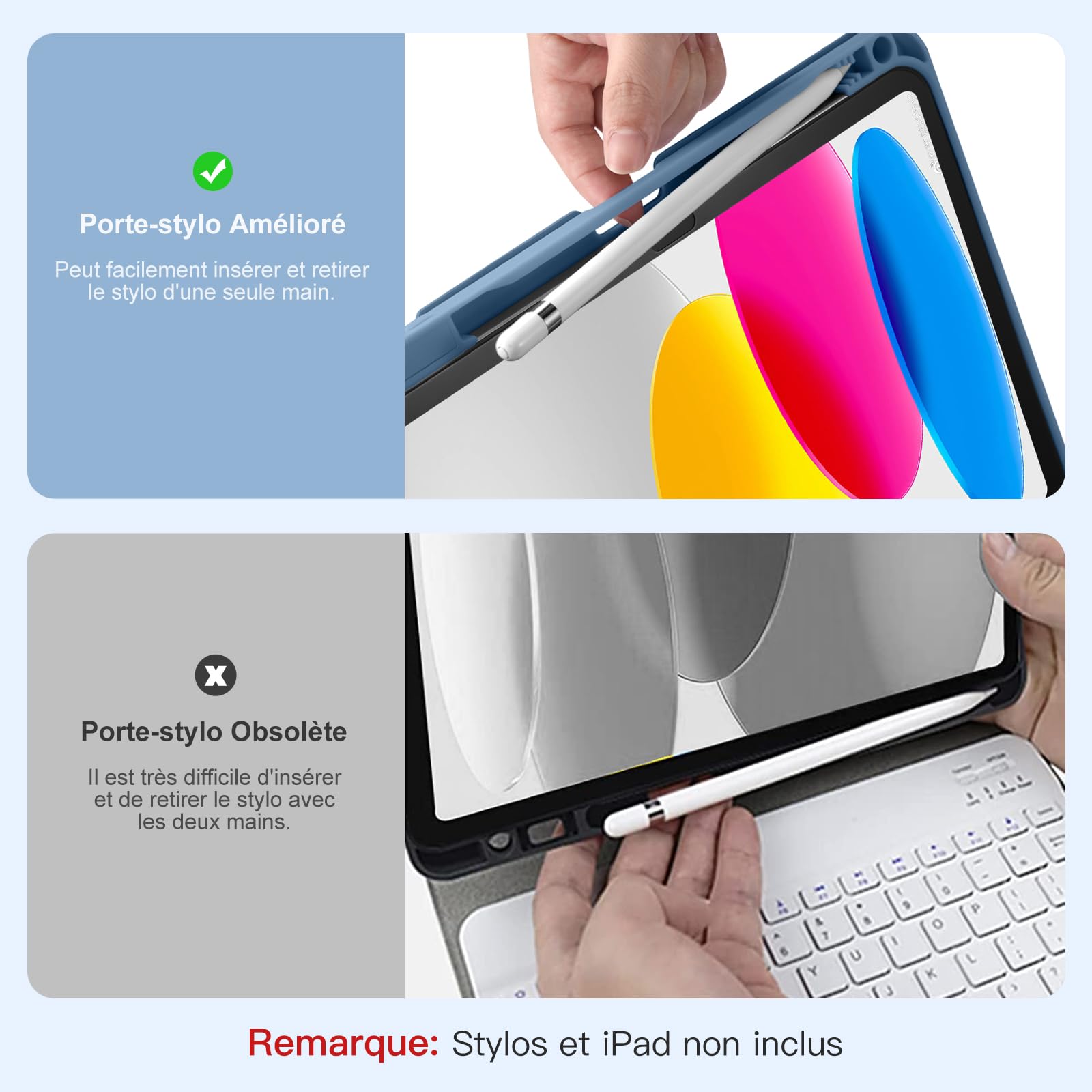 Vobafe Coque Clavier pour iPad A16 11/10 Ème Generation (11 Pouces 2025/10.9 Pouces 2022), Étui Keyboard 7 Couleurs Rétroéclairées avec Porte Crayon, AZERTY Layout pour iPad 10eme/11eme, Bleu