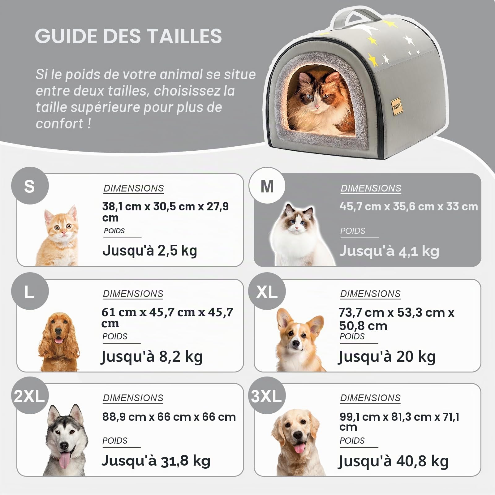 Niche pour Chien Intérieur 2 en 1 Maison pour Petit Chiens Taille M Portable Gris