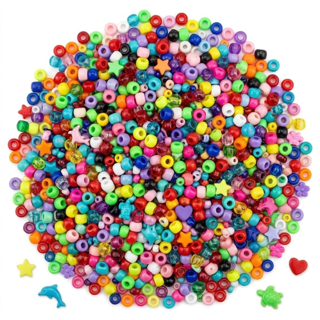 Springboard Assorted Crafting Beads (1200 Pack), Mixed Colour & Shape Beads for Kids Bracelet Making, EYFS Threading & Sorting