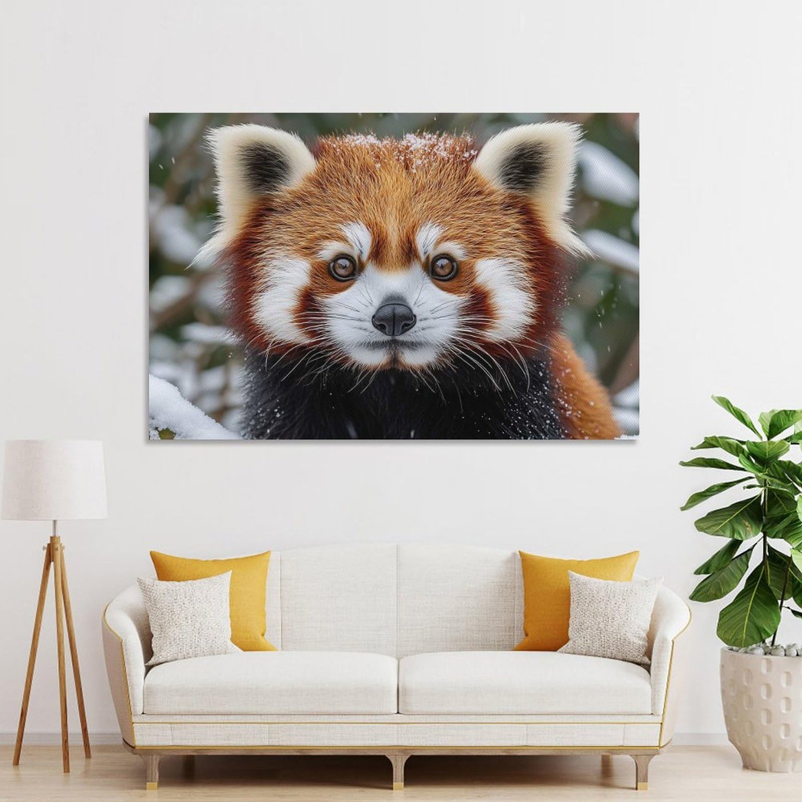 Junmoney Red Panda Portrait in Winter Snow Hanging Wall Art, 20x30inch(50x75cm), for Lounge, Bedroom Or Personal Spaces, Gift Idea for Housewarming And Birthdays