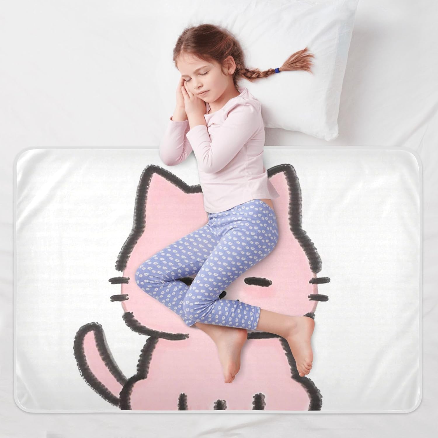 Cartoon Cute Pink Cat Extra Large Resuable Changing Pad Covers Highly Absorbent Bed Wetting Sheet Skin-Friendly Bed Liners for Baby Boys Girls , 52" L x 34" W