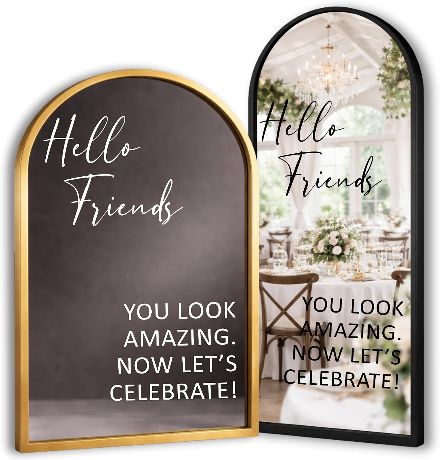 Aldera Graphics Selfie Mirror Decal for Wedding - Hello Friends Now Let's Celebrate - Black Vinyl Rectangular Wedding Decal