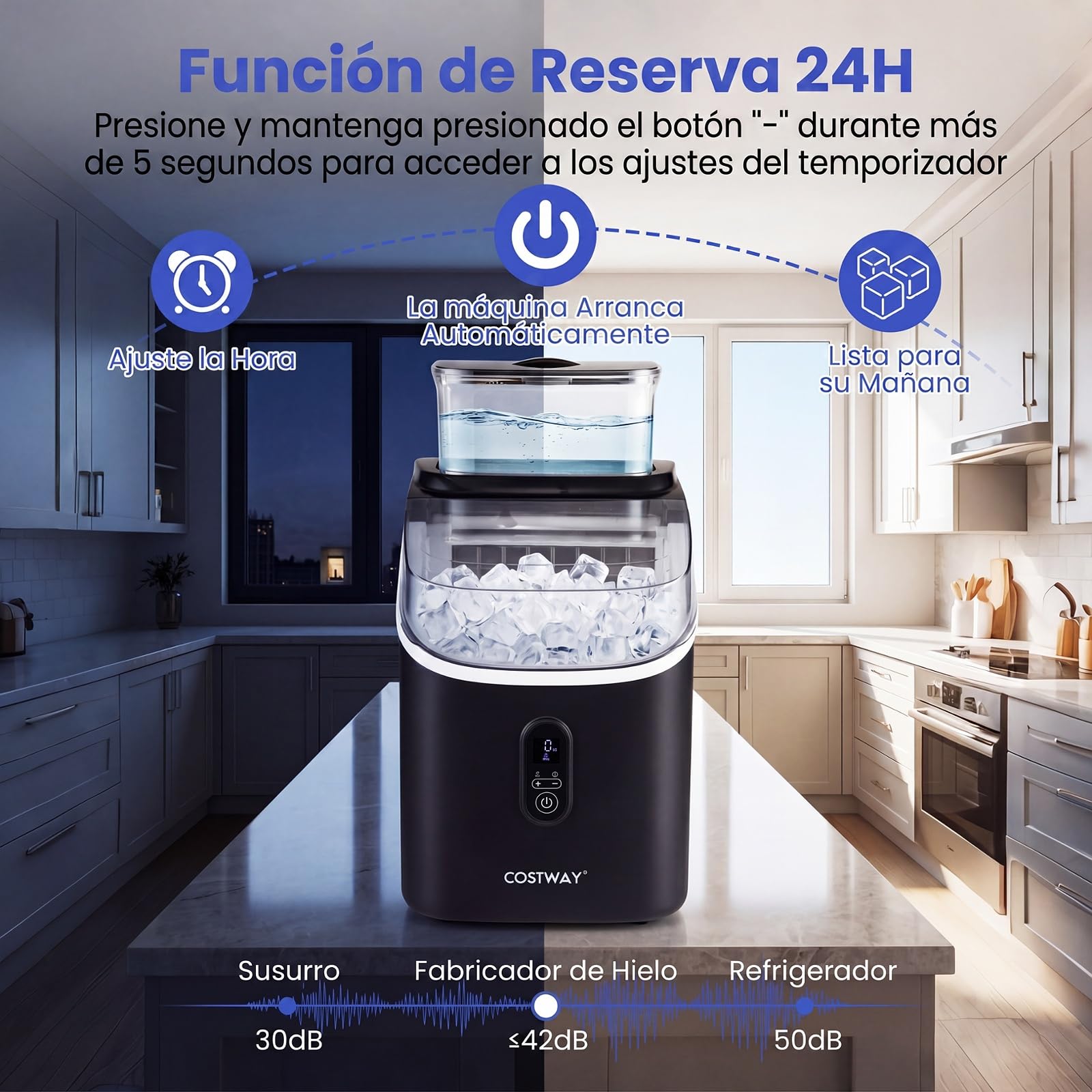 COSTWAY Máquina de Hielo para Encimera con Depósito Externo, 15 kg/Día (Negro)