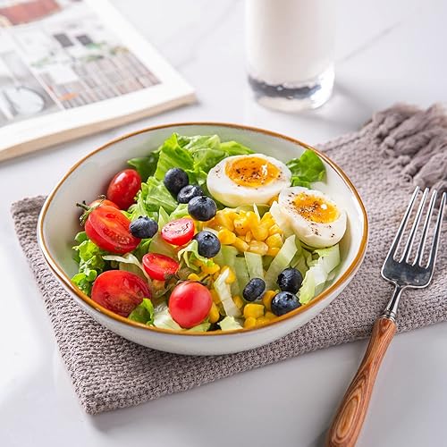 Miniatura 5 de AmorArc Juego de 6 cuencos de cerámica para cereales, hechos a mano de 24 onzas, para sopa de cereales, ensalada y pan, elegantes cuencos de cocina