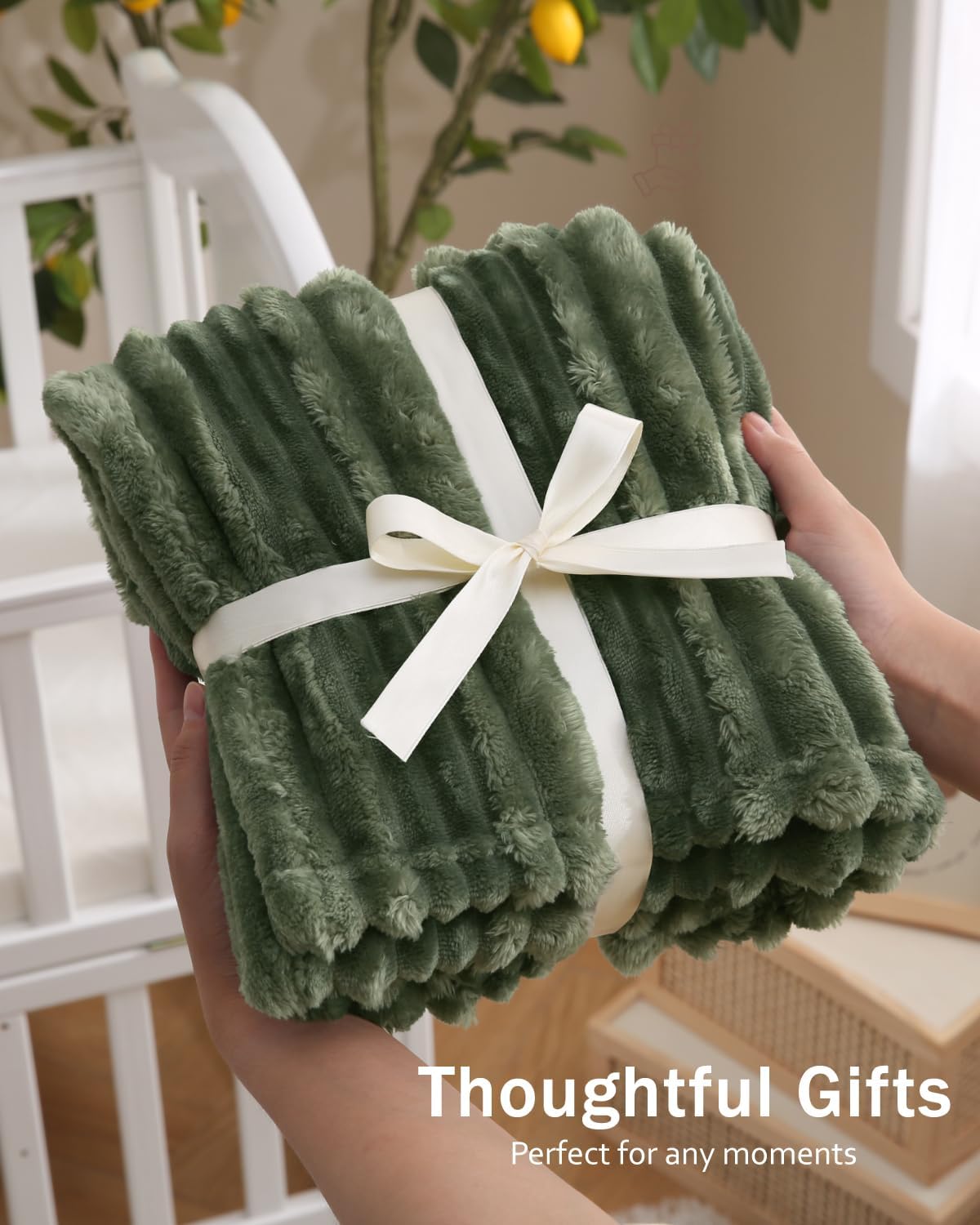HOMRITAR Fleece Blanket for Baby Fuzzy Fluffy Warm and Lightweight Reversible Stripes Design Toddler Bed Blanket for Nursery Home Decor, 30 x 40 Inches, Forest Green - Image 6