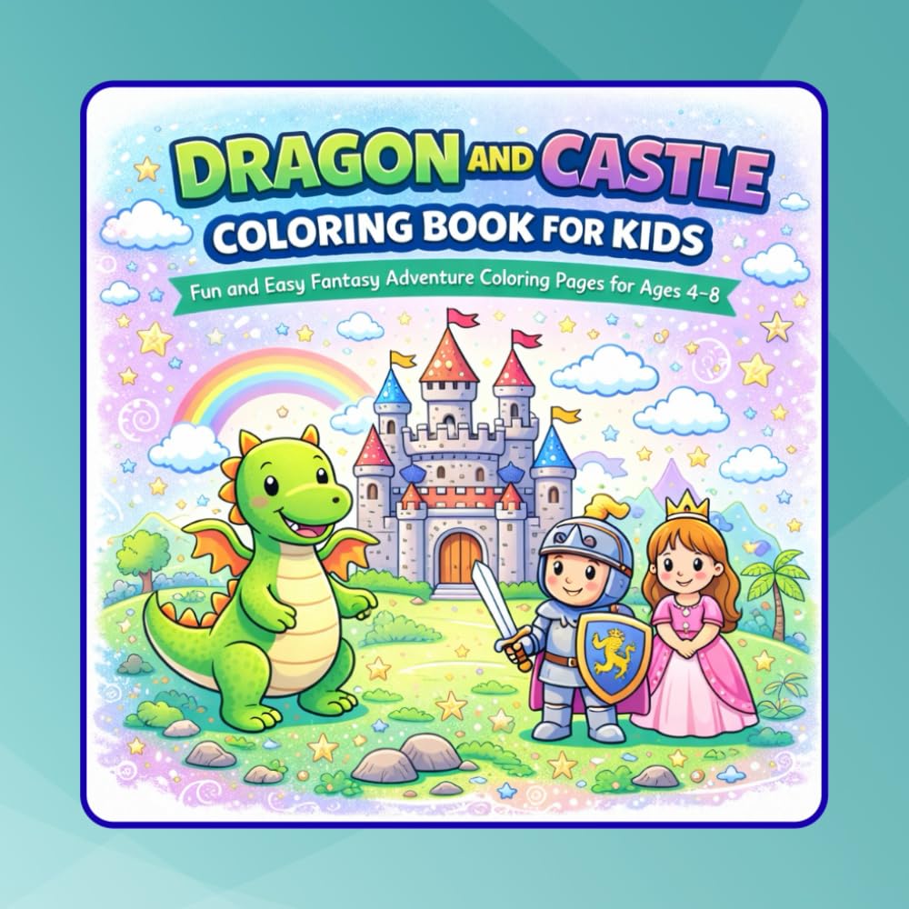Dragon and Castle Coloring Book for Kids: Fun and Easy Fantasy Coloring Pages for Kids Ages 4–8