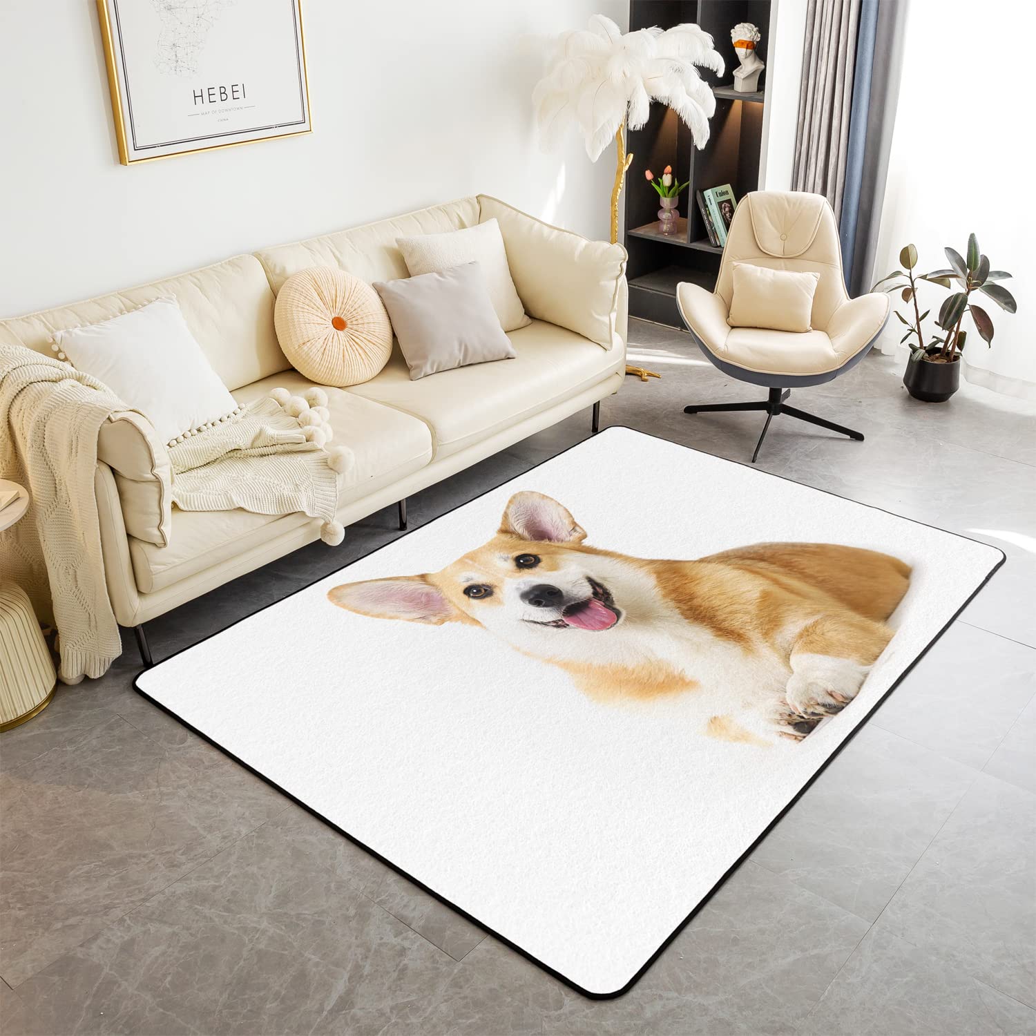 Homemissing Corgi Area Rug 100x150cm Cute Corgi Puppy Dog Pattern Rugs Mat for Living Room Bedroom 3D Animal Print Decor Carpet Non Slip Area Runner Rug โ image 1