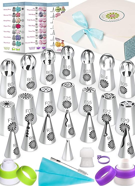APRON HEROES - Russian Piping Tips, 69Pcs, Cupcake, Frosting Piping Kit, Edible Flowers, Cake Decorating Kit, Frosting, Baking Accessories, & Supplies