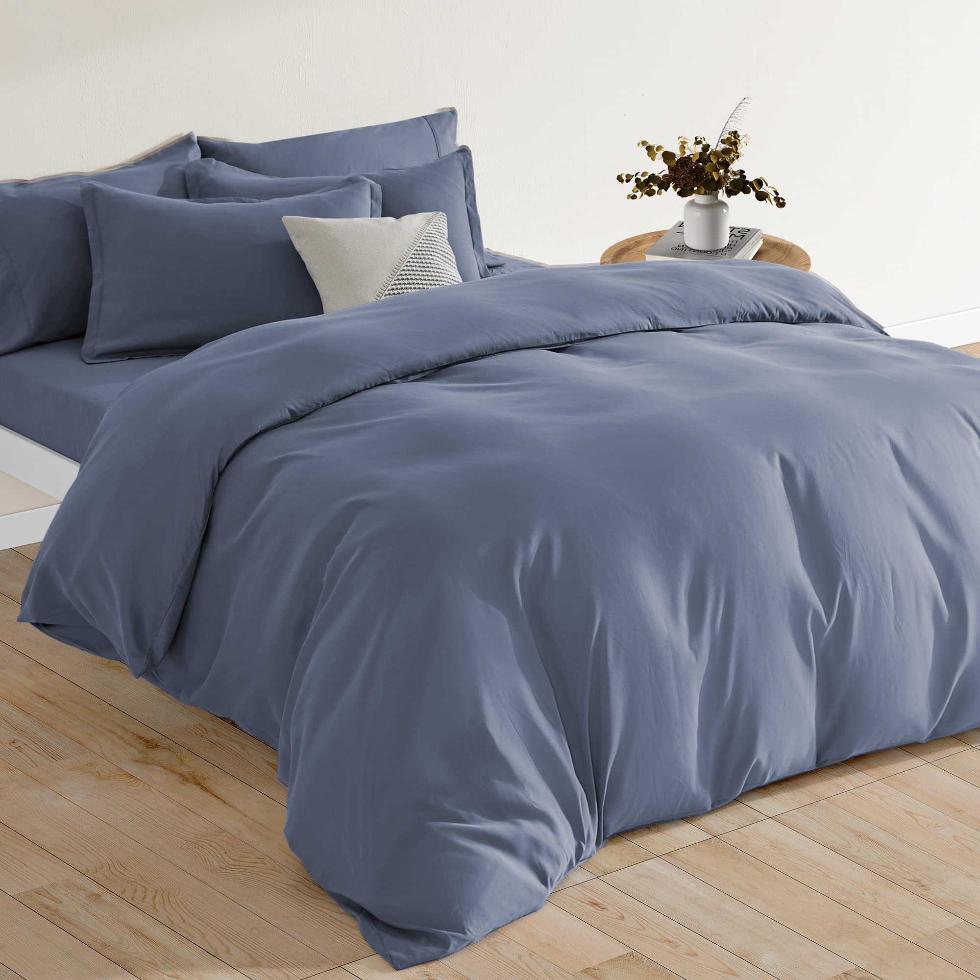 Sonive Duvet Cover Set King Size,Soft Brushed Microfiber Bedding Comforter Sets 3 Pieces with Zipper Closure,8 Corner Ties Breathable Duvet Cover Lightweight for All Season Flint Stone Blue