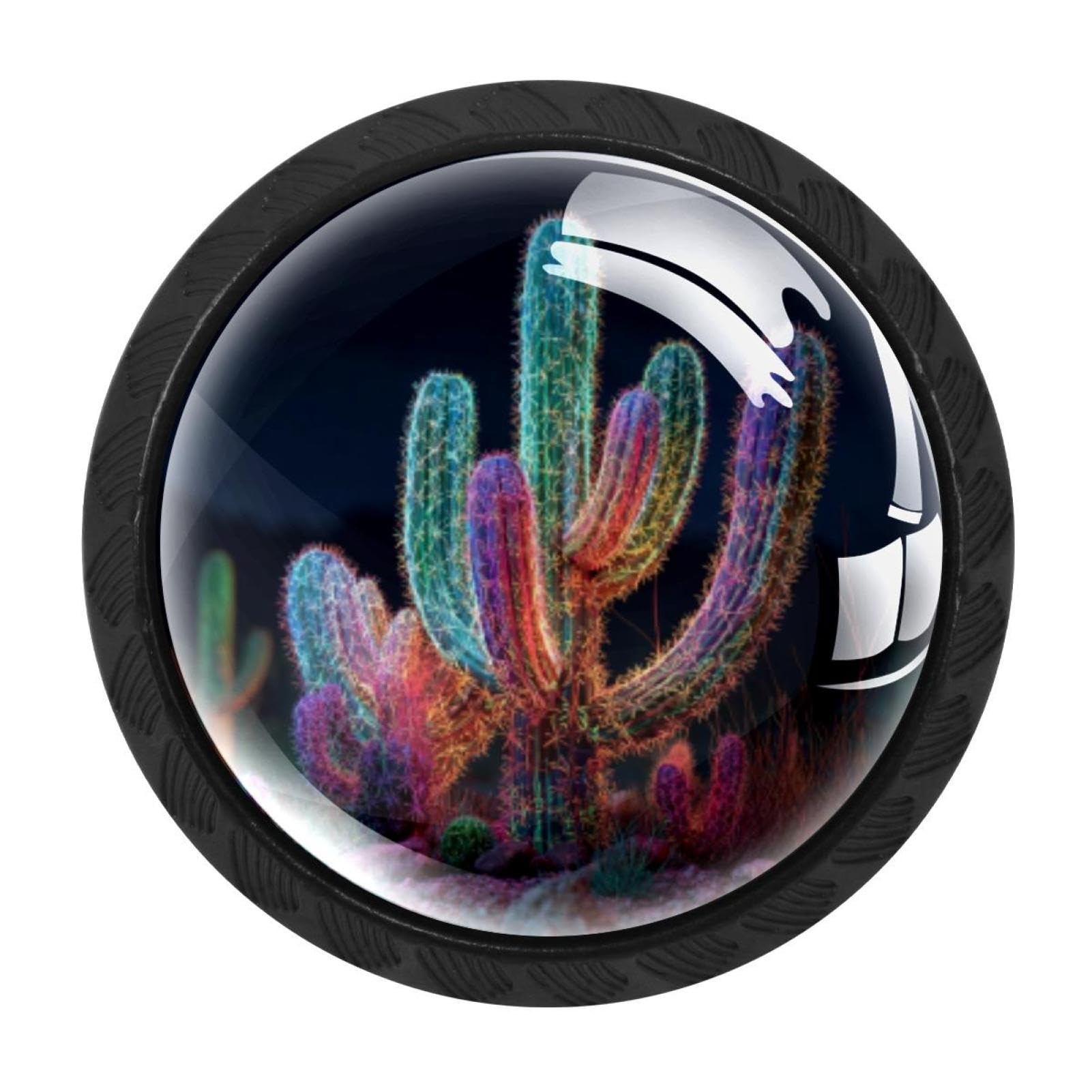 CHENZZZZ 4 Pieces Round Cabinet Knobs Cactus Fluorescent (2) Dresser Knobs Pulls Handles with Screws for Drawer Pulls Handles Knobs Door Knobs