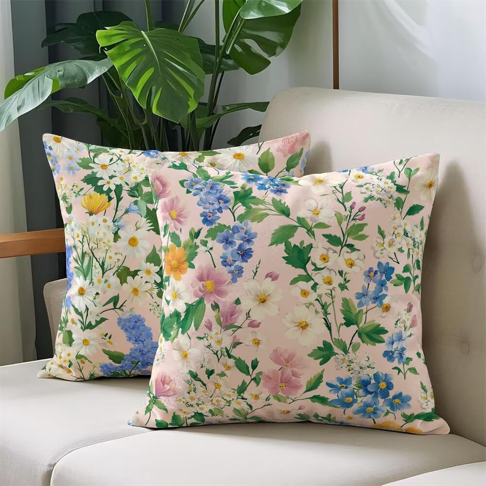 Federe Cuscini Divano 60x60 cm Federe Morbido Copricuscini Rosa in Velluto, 2 Pezzi Copri Cuscini per Divano Floreale Quadrati Decorativi Federa Cuscino Primavera per Camera da Letto Soggiorno (IU75)