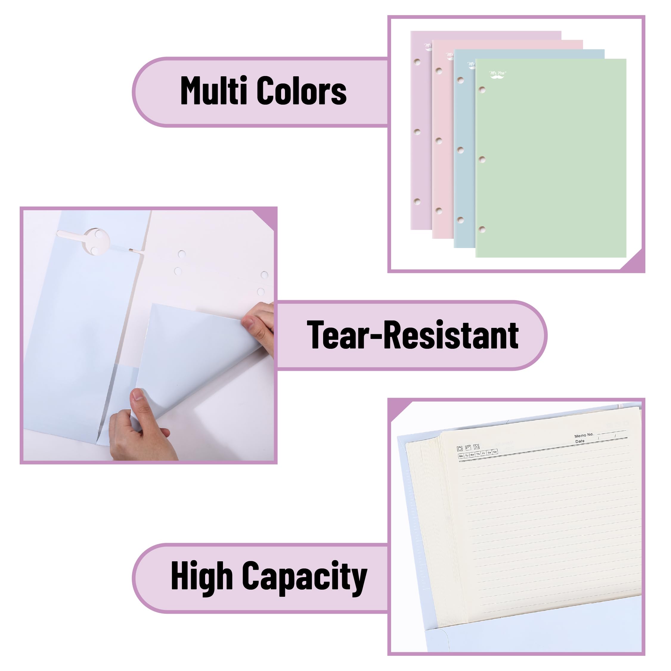 Mr. Pen- Pocket Folders, 4 Pocket, 4 Pack, Pastel Colors, Folders with Pockets 3 Hole Punched, Folder, Binder Folder: Pastel 24 Pack
