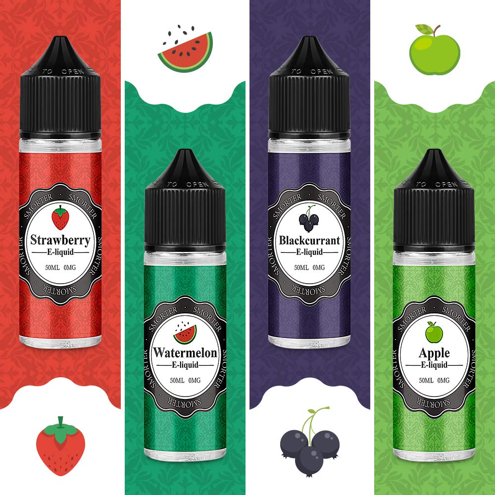 smorter e liquid E Liquid 4 Packs 50ML Smorter Vape Liquid E Juice for Vape E Cigarettes  Starter Kit Vape Pen Vape Mod, 70/30 Eliquid(Watermelon+Strawberry+Blackcurrant+Apple),  No Nicotine : Amazon.co.uk: Health & Personal Care