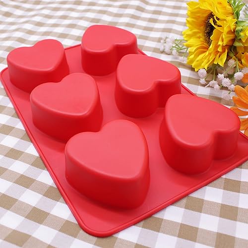 Miniatura 6 de X-Haibei Amor 6 forma de corazón molde de silicona barras de loción moldes de jabón moldes de pastel muffin hornear cavidad profunda 4oz por célula