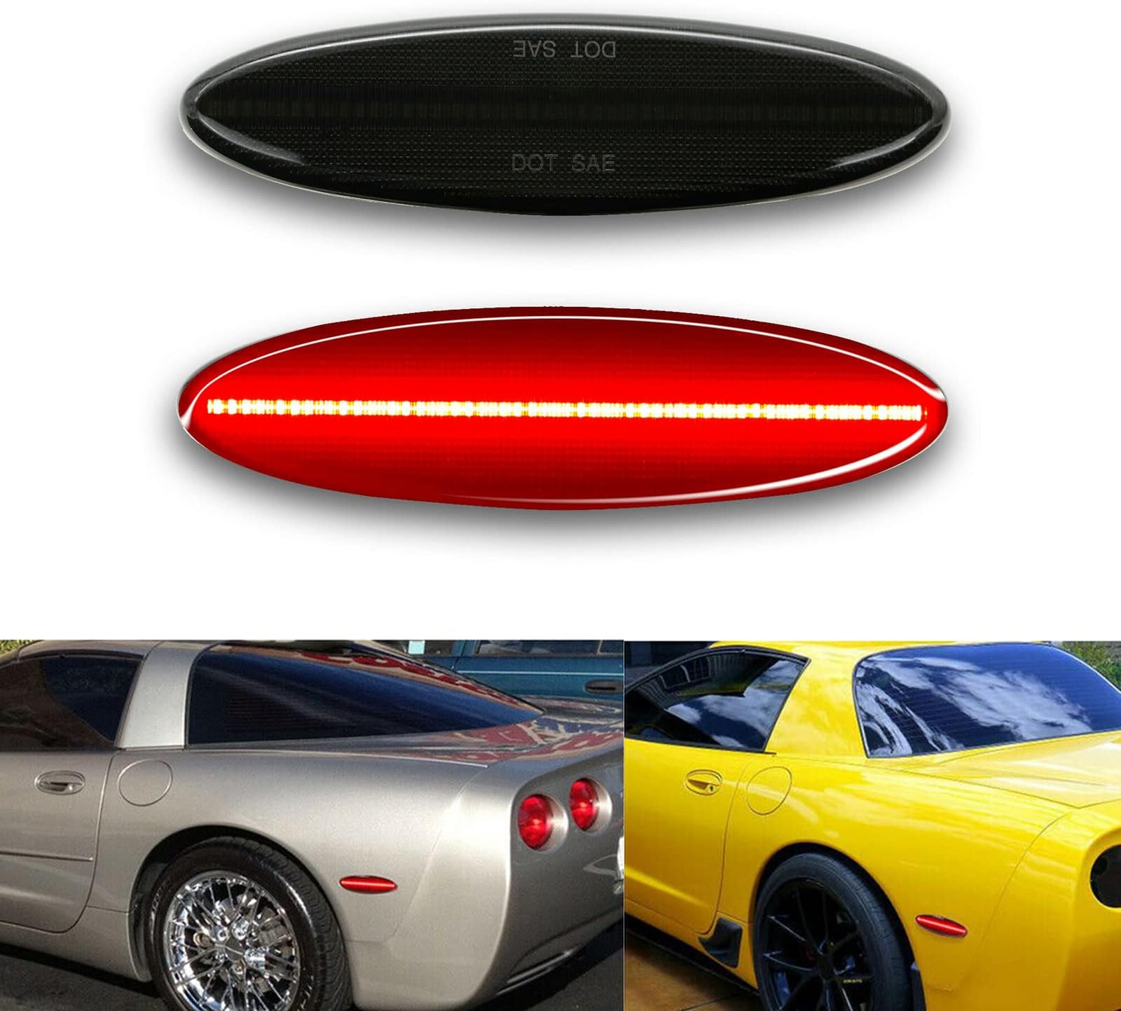 2X Smoked Lens LED Rear Fender Red Side Marker Light Fender Parking Lamp for Chevrolet Corvette C5 Z06 1997 1998 1999 2000 2001 2002 2003 2004,Powered by 50-SMD LED,Turn Signal Lamps