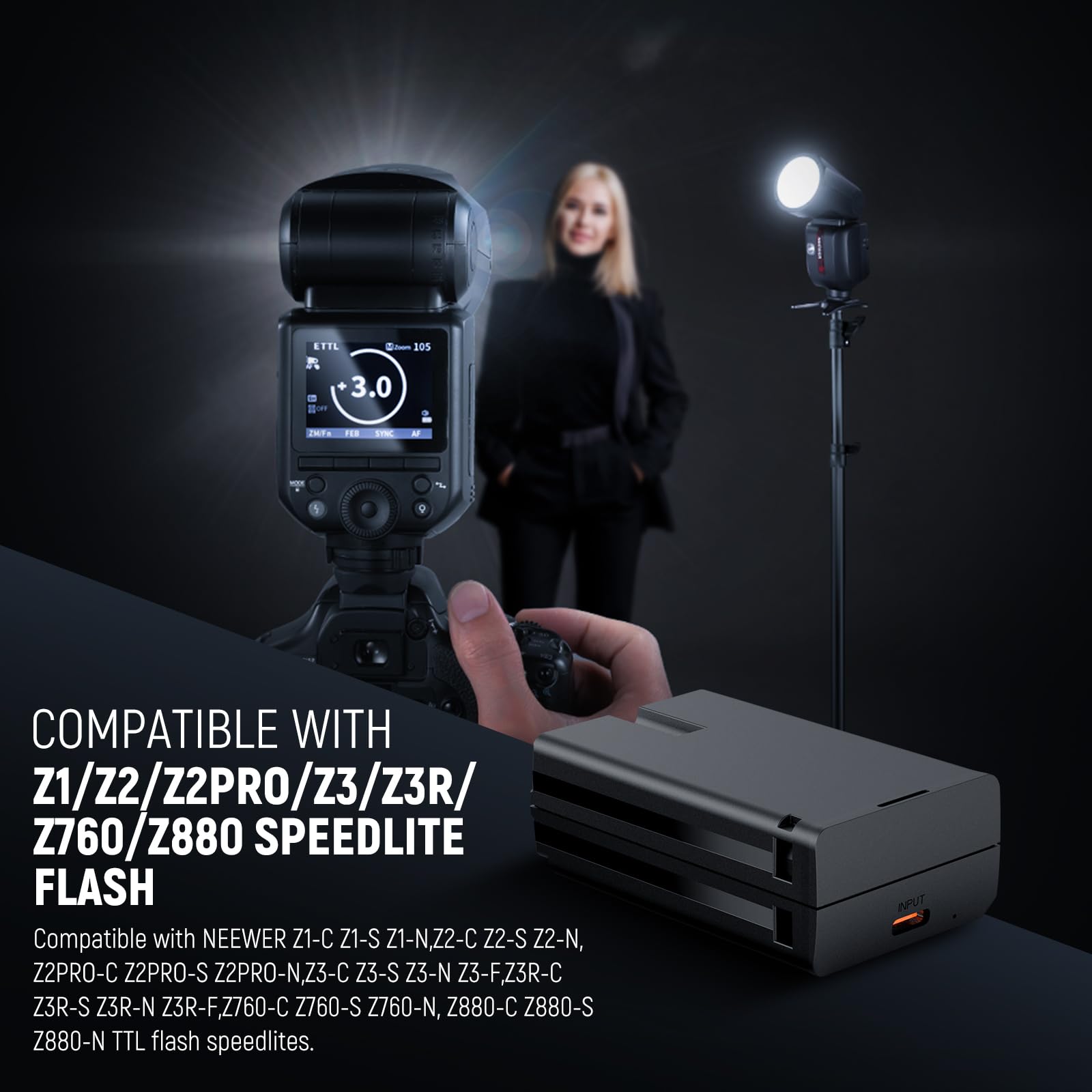 NEEWER 7.2 V/3000mAh Repuesto Batería Iones Litio para Flash Speedlite, Batería de Litio para Z2PRO-C Z2PRO-S Z2PRO-N, Z2-C Z2-S Z2-N, Z1-C Z1-S Z1-N, Z880-C Z880-S Z880-N Flash Speedlite, NB-Z1 PRO
