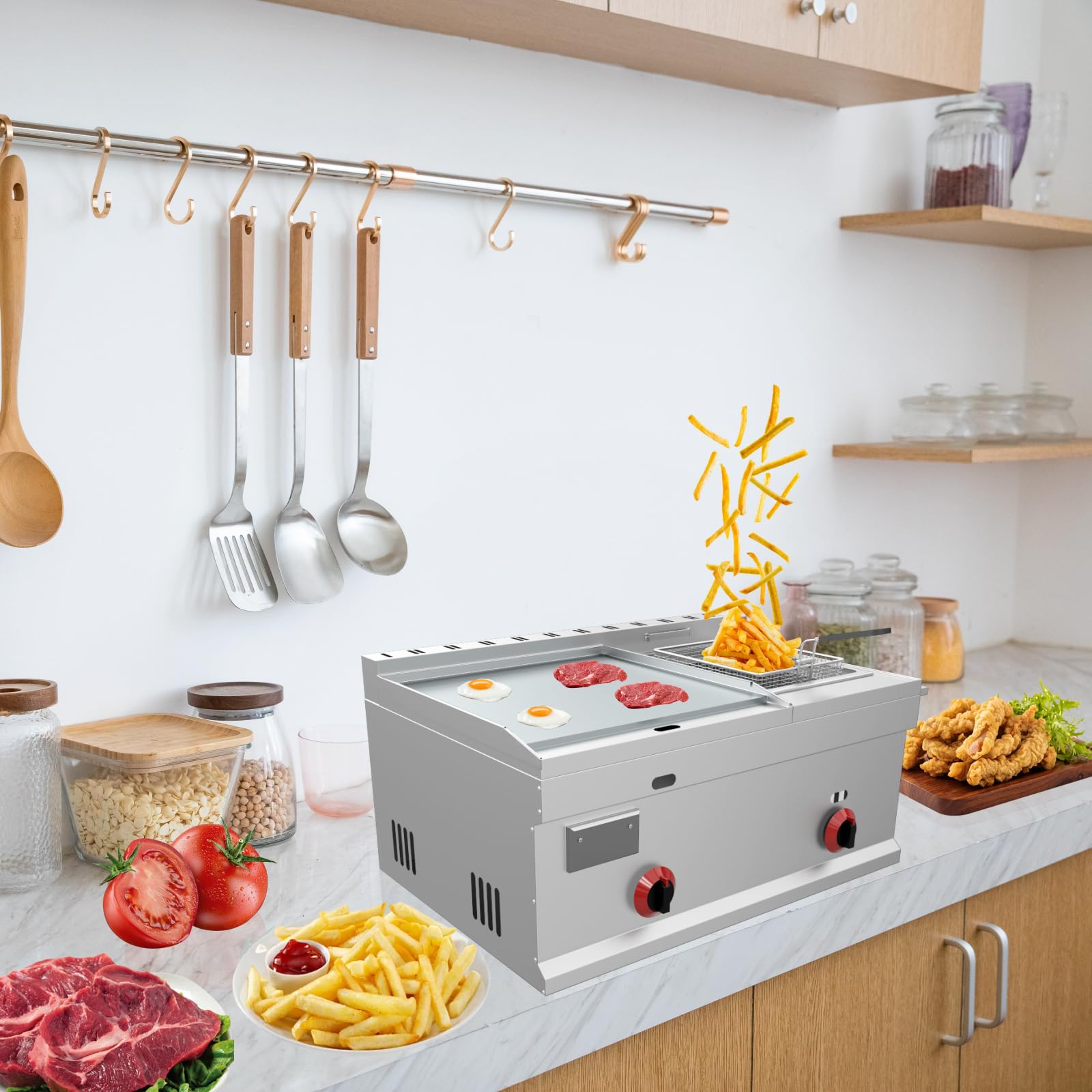 バーベキュー・調理用品 Black LabelFlatBurnerFullBlackverGS-450R Amazon.com: Flat Top Grill Deep Fryer Combo, Commercial 2 in