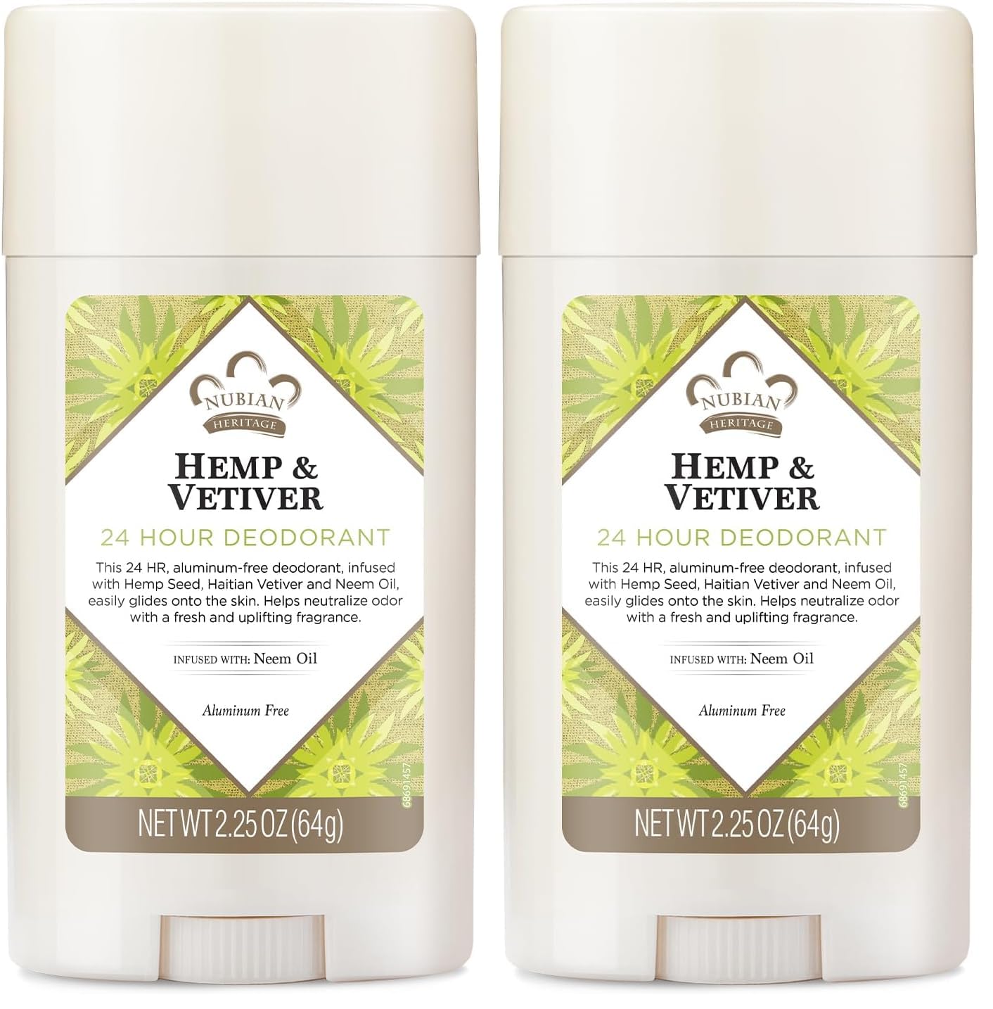 Nubian Heritage/Sundial Creations Indian Hemp and Haitian Deodorant, Vetiver with Neem Oil, 2.25 Ounce (Pack of 2)