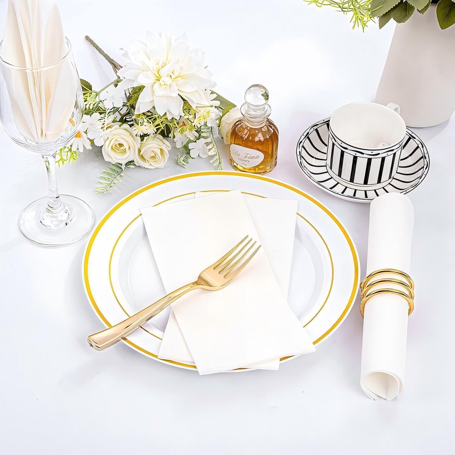Disposable Guest Towels, Linen Feel Hand Towels, Cloth-Like Paper Napkins, Soft, Durable, Absorbent Paper Hand Towel (12" x 17", Pack of 100)