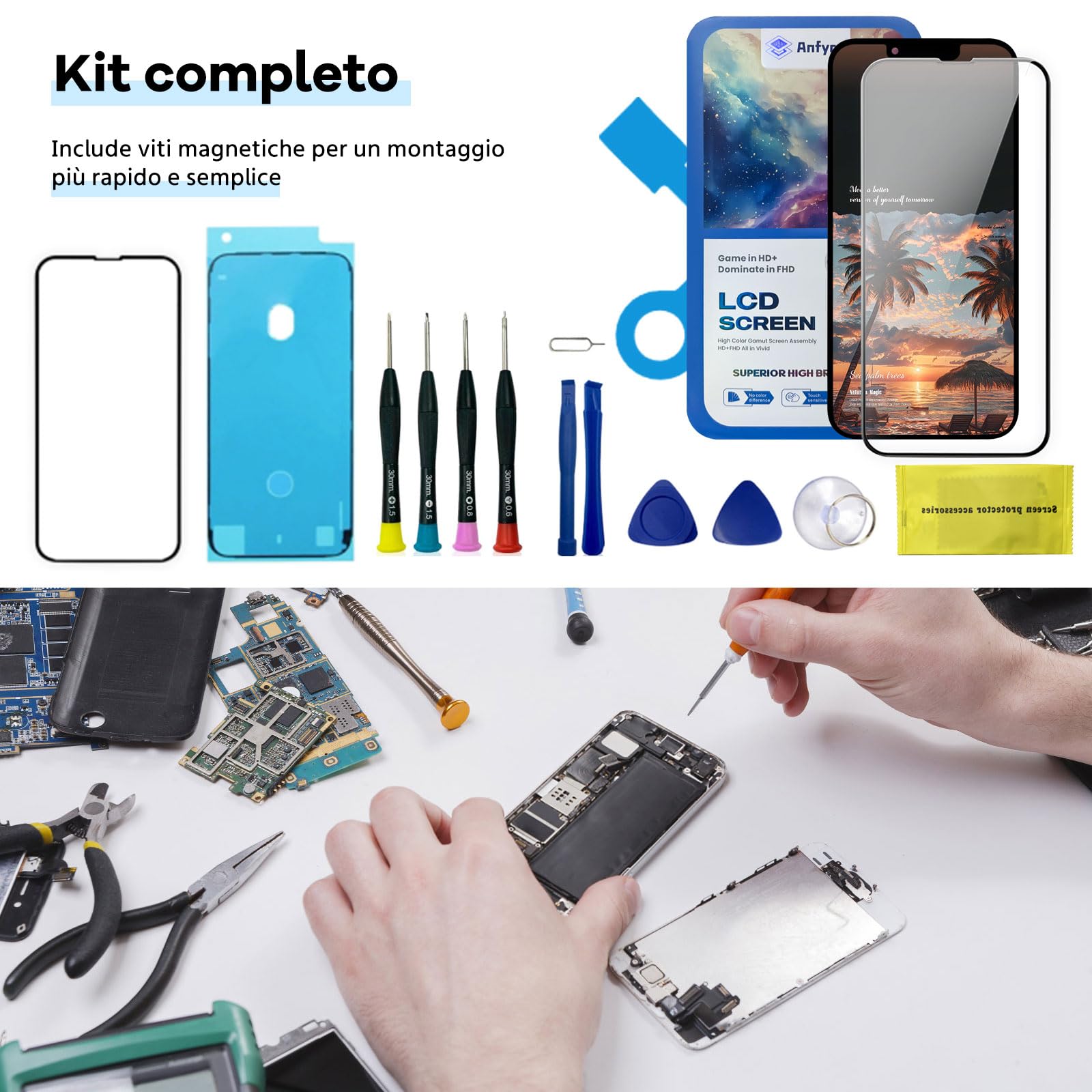Schermo per iPhone 13 Pro Max LCD 6,7" | Display LCD Kit di Riparazione Compatibile con iPhone 13 Pro Max A2484, A2641, A2644, A2645, A2643