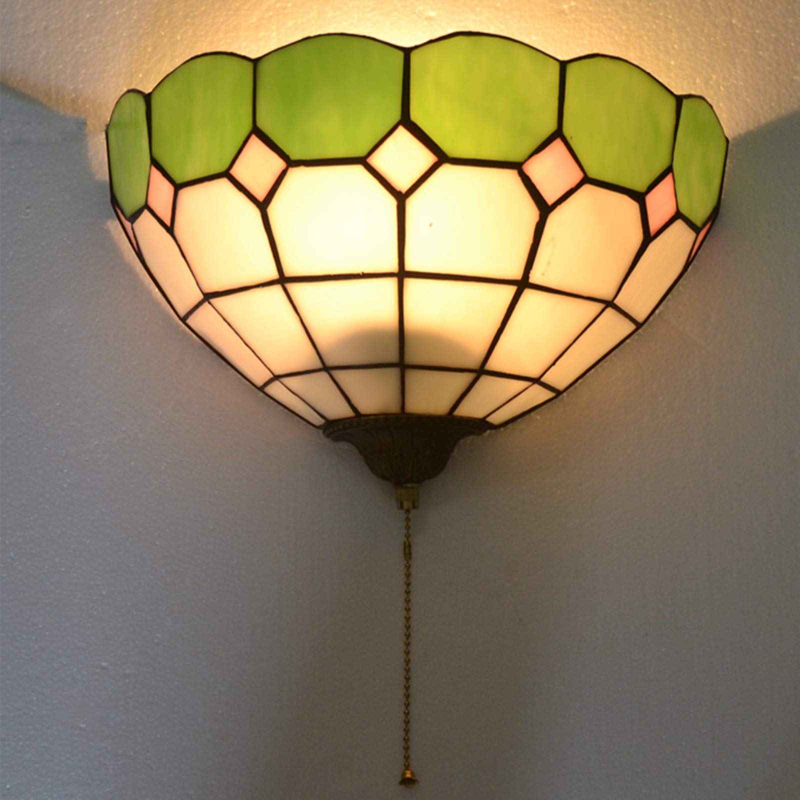 GAUUA Tiffany Style Wall Light With Switch, E27 Vintage Wall Sconce Bedroom, Antique Retro Wall Lamp Glass Bathroom, Restaurant Corridor Wall Lighting