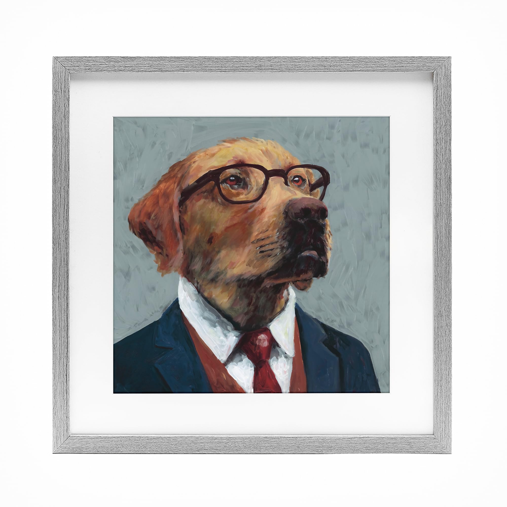 Stupell Industries Gentle Dog Kent Portrait 'Bark Kent Portrait', Framed Print Under Glass, Gray, 16 X 16 Inches, Easy To Hang And Sturdy, Made In Usa, By Studio Bautista