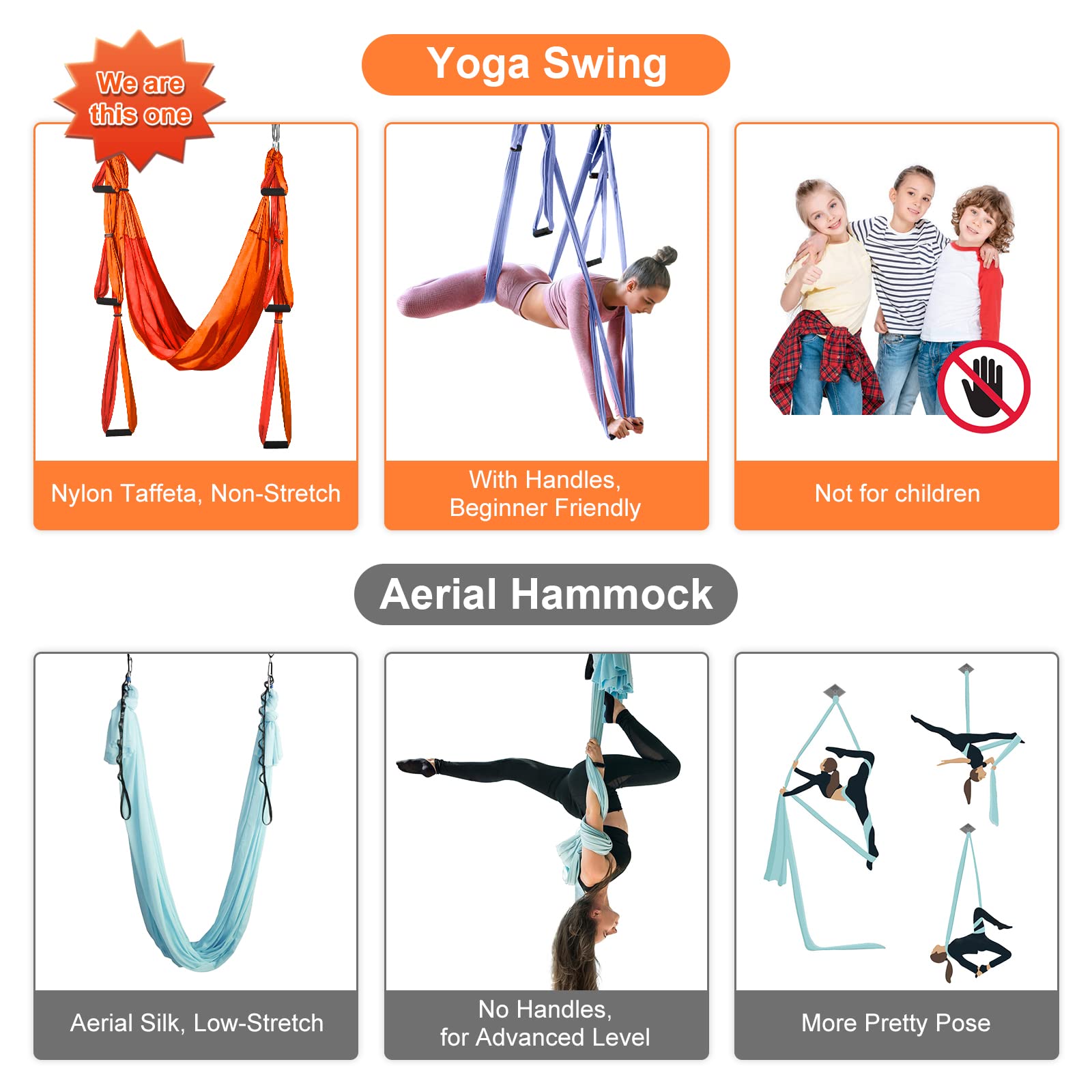 Leogreen Hamac de Yoga Aérien Kits, Balançoire Yoga Inversion Hamac, pour Le Yoga Anti-gravité, Nylon Taffetas, Capacité 300 kg