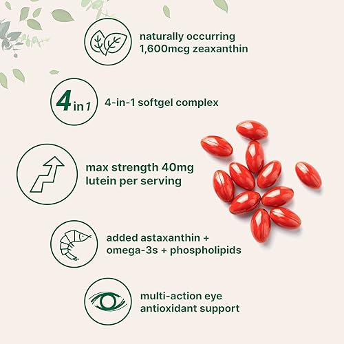 Miniatura 3 de Micro Ingredients Cápsulas blandas de luteína y zeaxantina de 40 mg, 240 unidades, con astaxantina, omega-3 y fosfolípidos, vitaminas para la salud