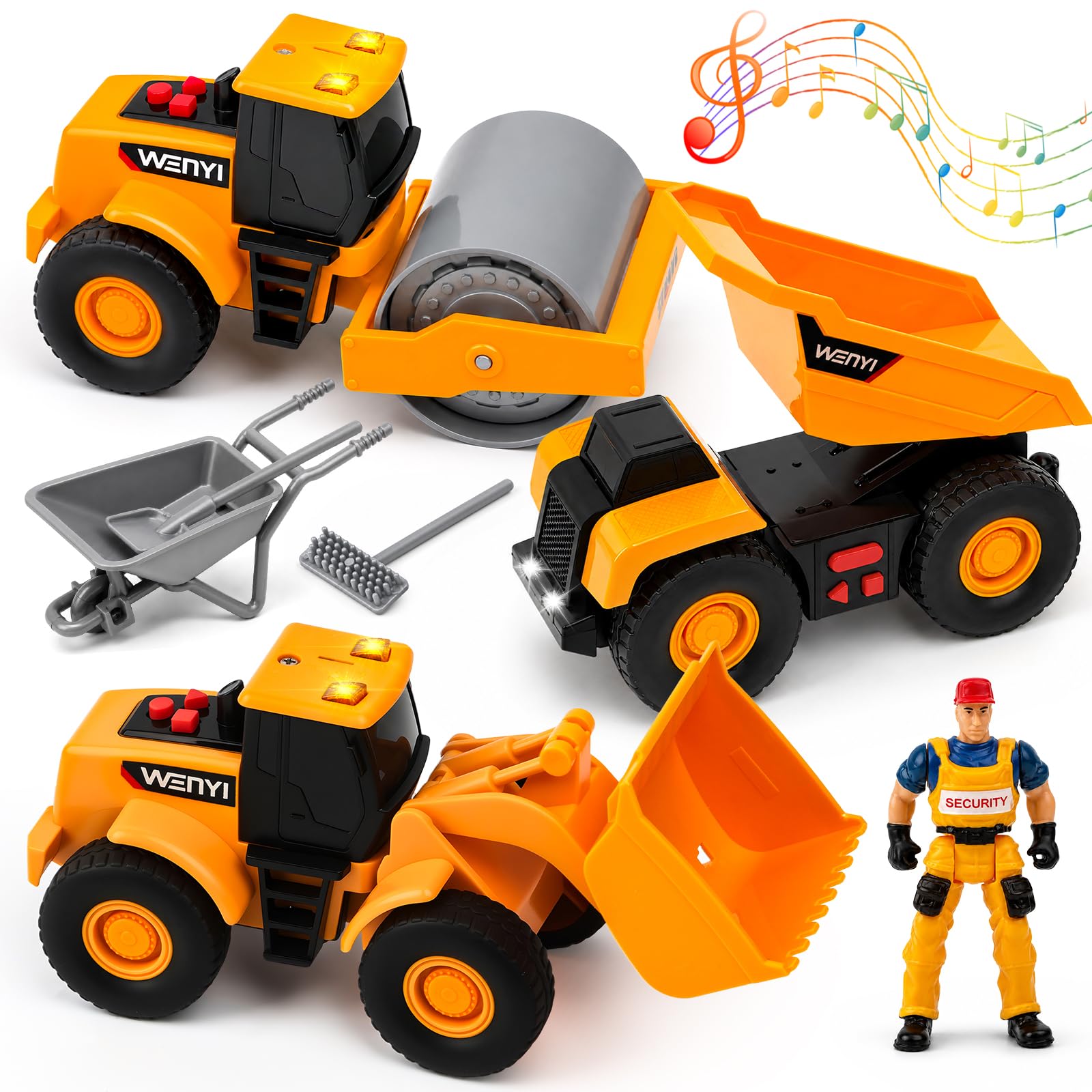 BunnyJOY Construction Vehicles Toys 3 4 5 6 Year Old Boys, Dumper Truck, Bulldozer & Road Roller Toys with Lights & Sounds, Friction Powered Vehicles, Gifts for Kids Girls