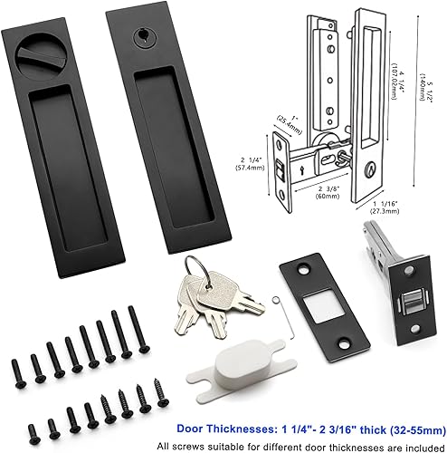 Miniatura 2 de Dontay Manija de puerta de bolsillo, moderna función de entrada rectangular con llave, pestillo de tracción (camabañera), herrajes para puerta
