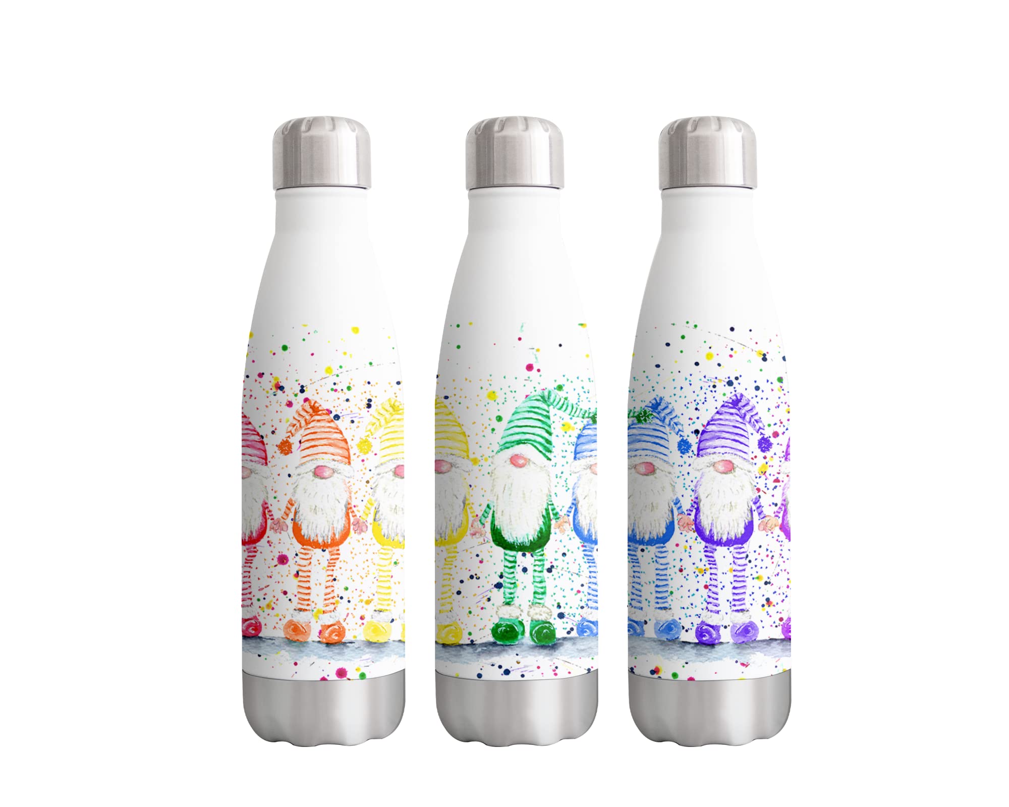 Vixar White Rainbow Gonk Watercolour Rainbow Art Bottle Double Wall Insulated Stainless Steel Sport Drinks 500Ml Gift Ideal For School Work Office Oudoor Sports Keeps Hot And Cold Drinks
