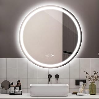 Trintion Bathroom Mirror with LED Lights, 50cm Round Illuminated Wall Mounted Makeup Mirrors with Touch Sensor Switch & Demister Anti-Fog, Vanity Mirror