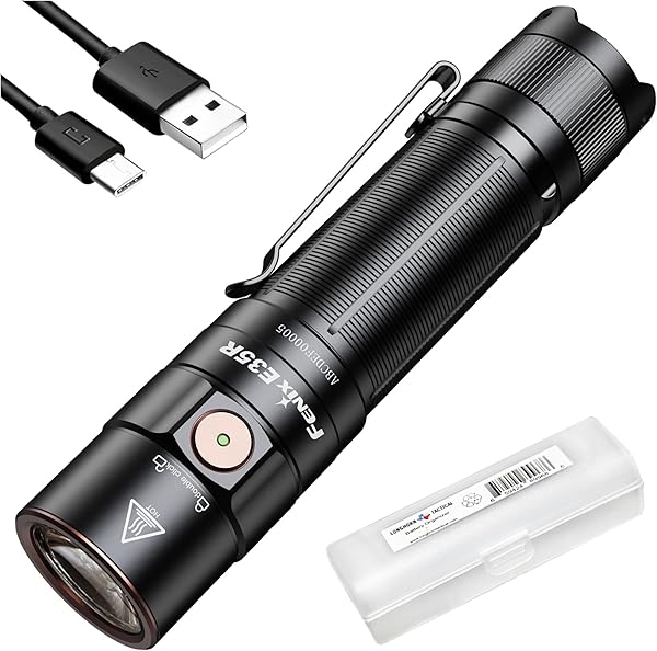 Fenix E35R EDC Flashlight, 3100 Lumens USB-C Rechargeable High Lumen Performance Flashlight with LumenTac Organizer (Black)