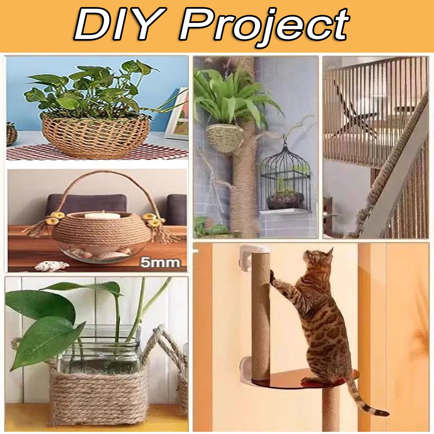 Cuerda de sisal rascador para gatos, cable grueso de reparación de árbol para gatos, cordel de cáñamo, proyecto de bricolaje, paquete de jardinería, decoración del hogar (30 mm x 10 m)