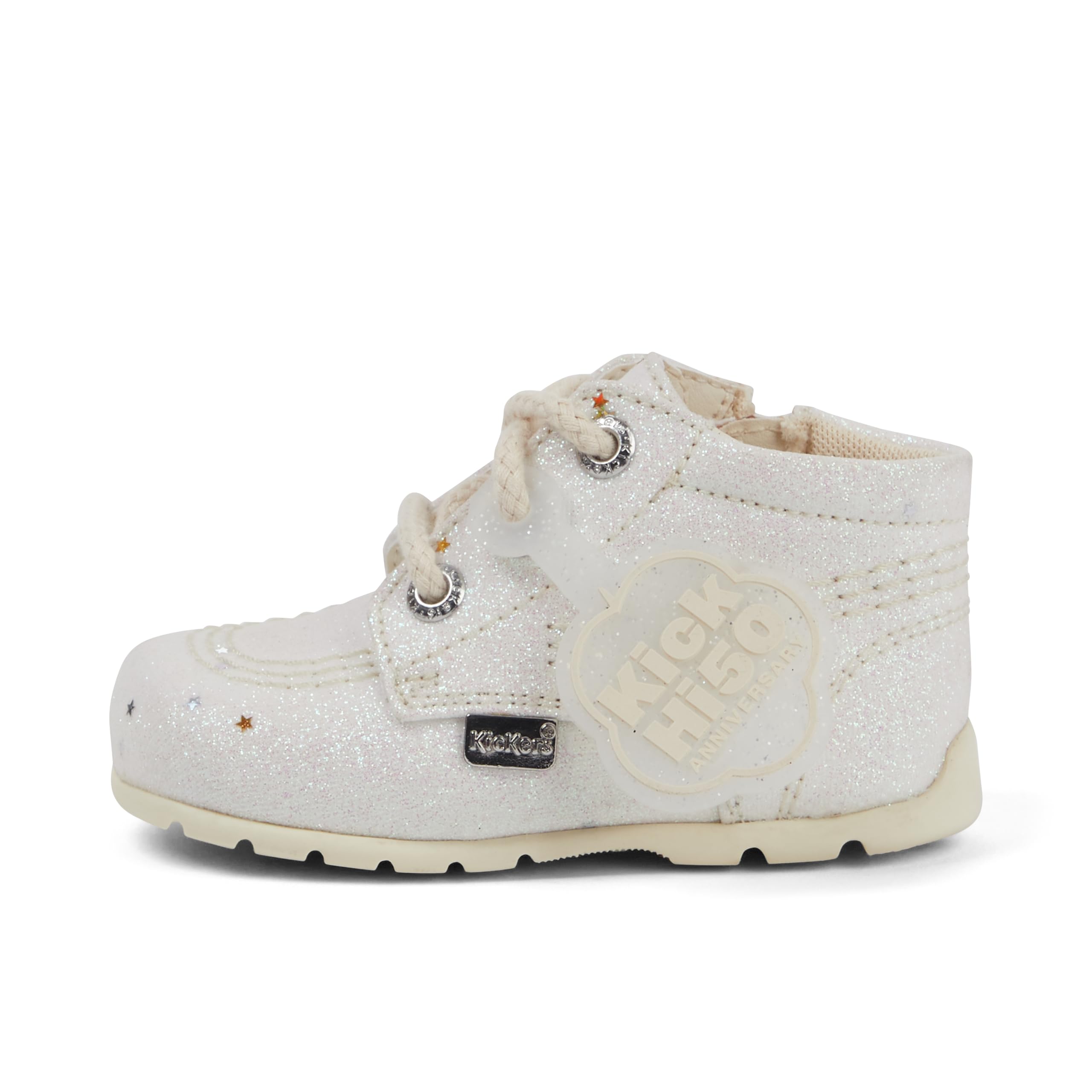 Kickers Unisex Baby Kick Hi Baby Glitter Leather Ankle Boot, White, 0 UK Child