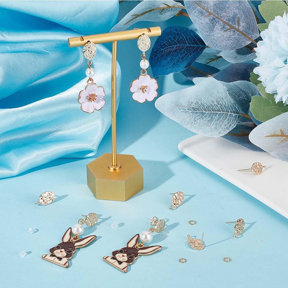 CREATCABIN 1 Box 20Pcs 18K Gold Plated Brass Oval Earring Findings Post with Hole Stud Earrings Ear Stud Components with Vertical Loops Ear Nuts for DIY Jewelry Making Findings 0.63x0.33 in