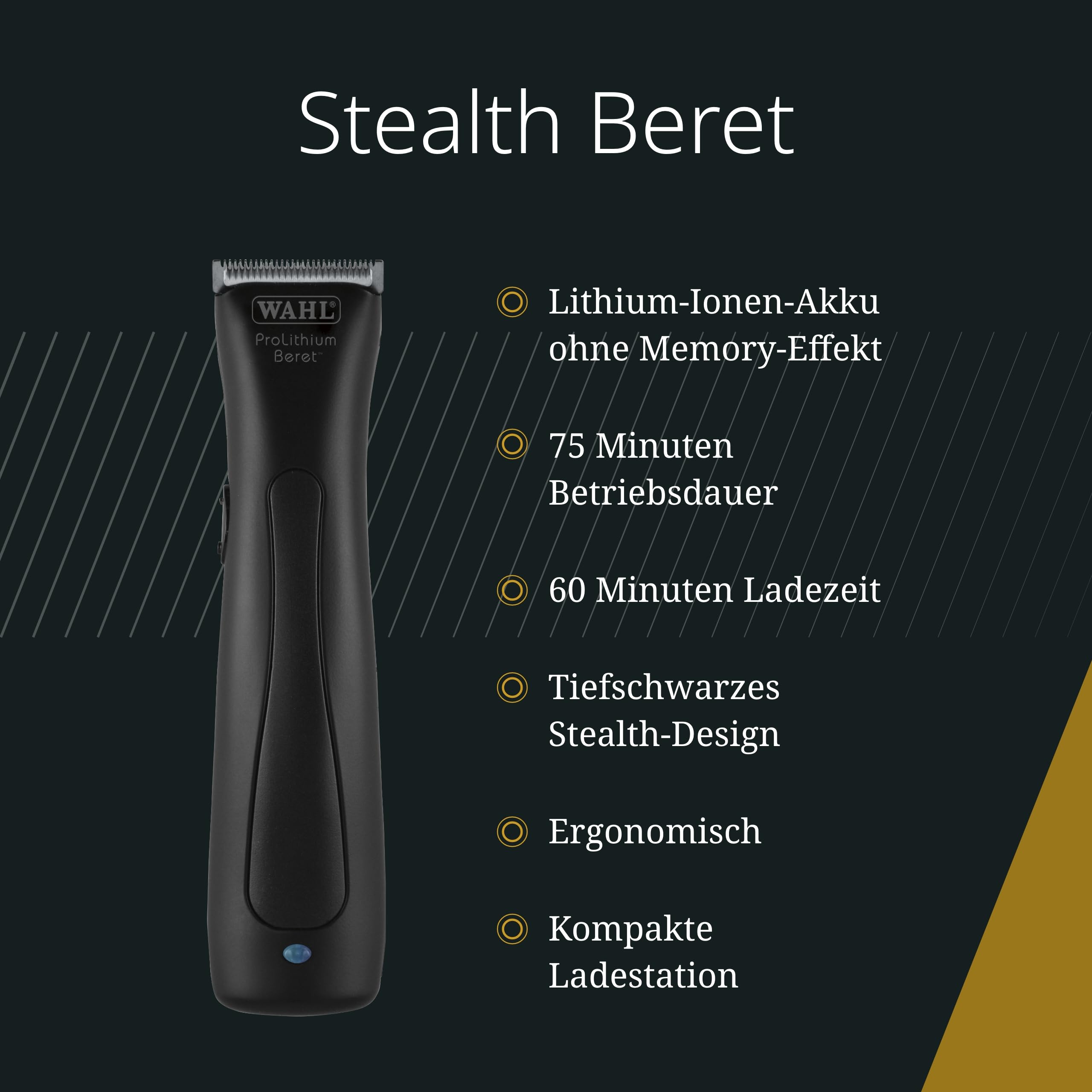 Wahl Stealth Beret - Netz-/Kabelloser Konturen-Haarschneider mit Präzisionsklingensatz - Für dichtes Futter & Kanten, Schwarz