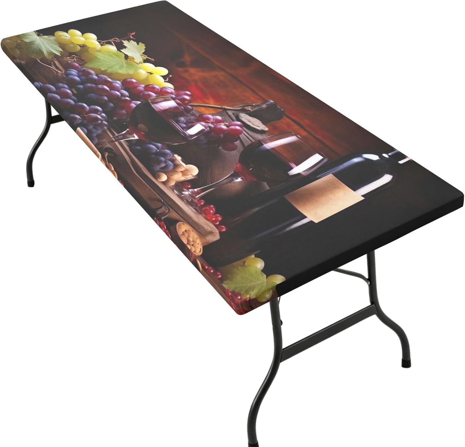 Table Food Stretch Fitted Table Cover for 6ft Fold-in-Half Table, Wrinkle-Free Outdoor & Indoor Decorative Table Protector, 2.5ft X 6ft