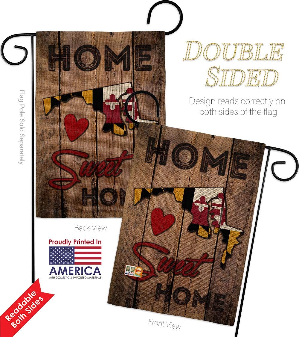State Maryland Home Sweet Garden Flag Set Wall Holder Regional USA American Territories Republic Country Particular Area Small Decorative Gift Yard House Banner Double-Sided Made In 13 X 18.5
