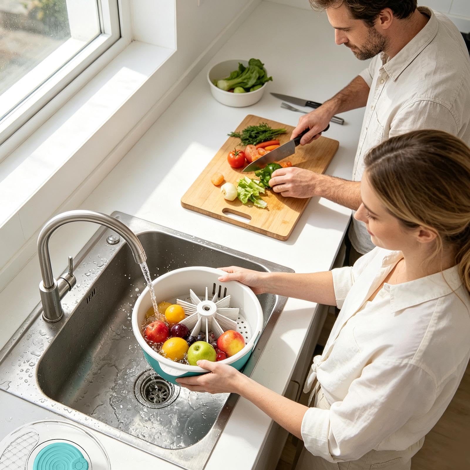 Gran centrifugadora de ensaladas Bol Manual Multiusos Gran Capacidad | Limpiador Alimenticio y Secador de Ensaladas Para bayas lechuga alimentos grano hogar cocina