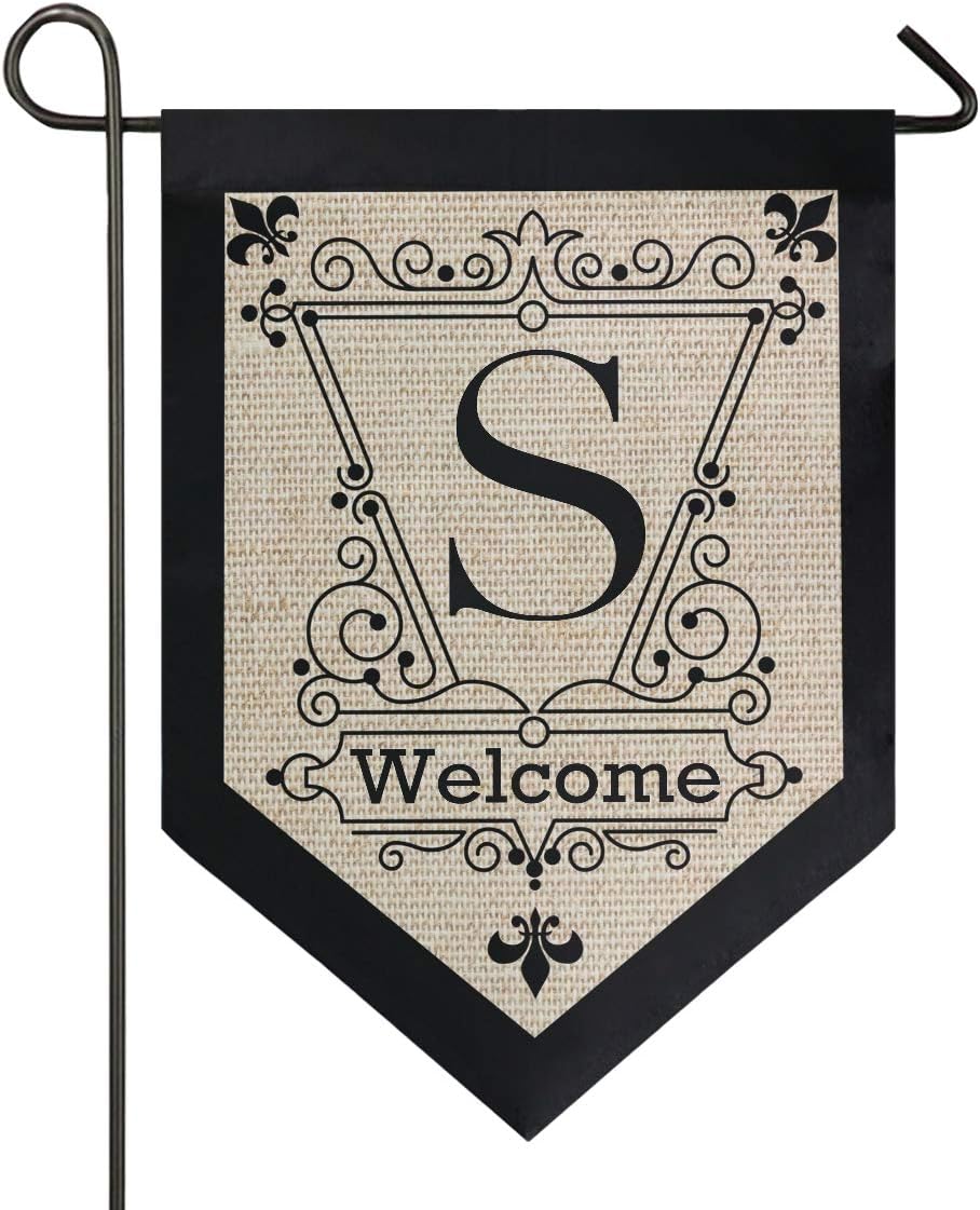 Oarencol Vintage Monogram Letter S Welcome Fleur De Lis Flower Garden Flag Double Sided Home Yard Decor Banner Outdoor 12.5 x 18 Inch