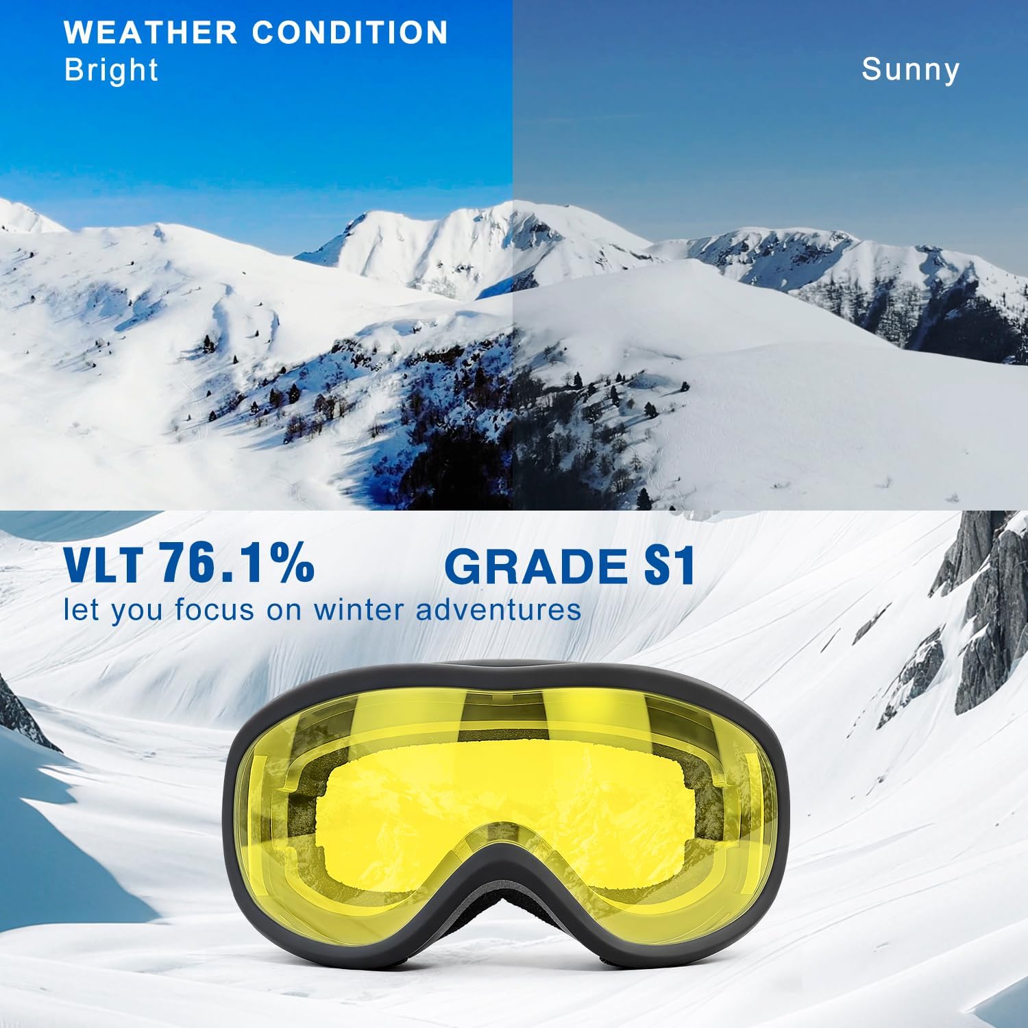 SPOSUNE Ski Goggles Over Glasses with Dual lens, Anti-fog Anti-UV Snow Goggle for Men Women Youth Skiing Snowmobile